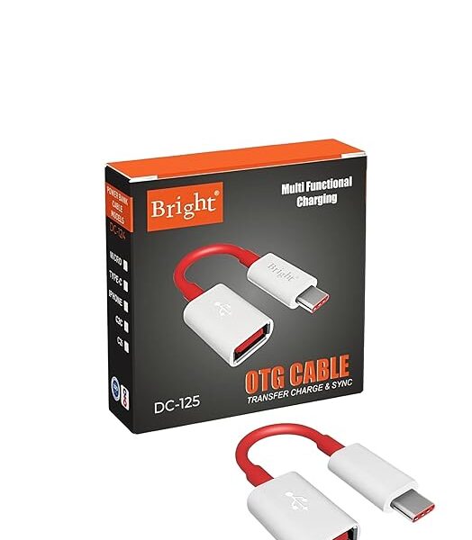 Bright USB 3.0 to Type-C OTG Cable Male-Female Adapter – High-Speed, Durable, and Versatile for All C-Type Supported Devices (White & Red) – Fast Data Transfer, Charging, and File Sharing