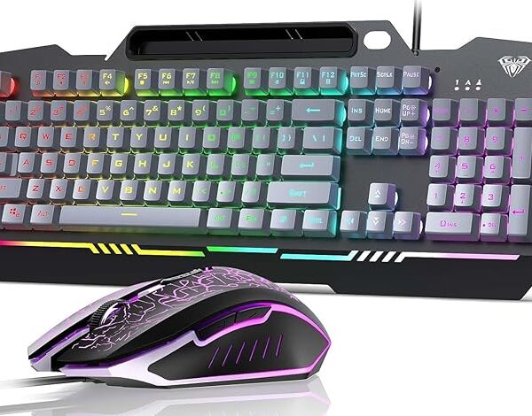 Aula T102 Gaming Keyboard and Mouse Combo | RGB Backlit Membrane Keyboard and Mouse | Wired Set for Windows PC Gamers (Black Panel | Grey Keycaps)