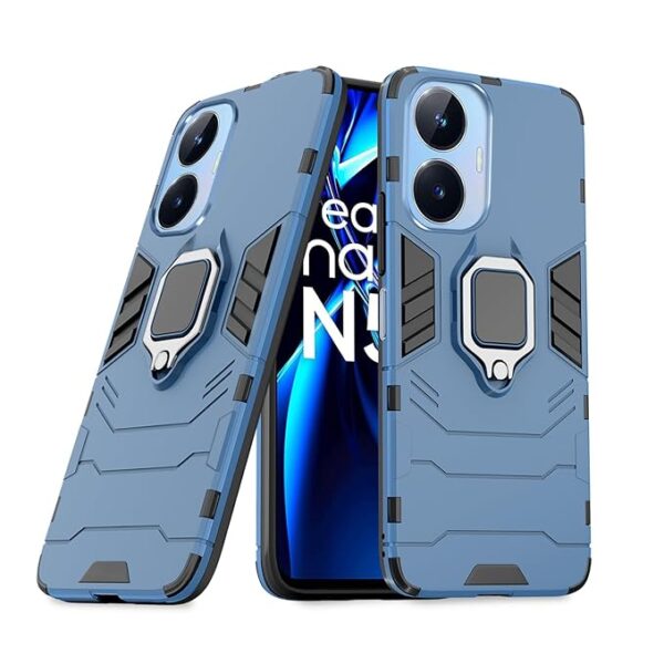 Pikkme Realme Narzo N55 / C55 Back Cover | D5 Tough Armor Bumper | 360 Protection Case | Ring Holder Stand Case for Realme Narzo N55 / C55 (Blue)
